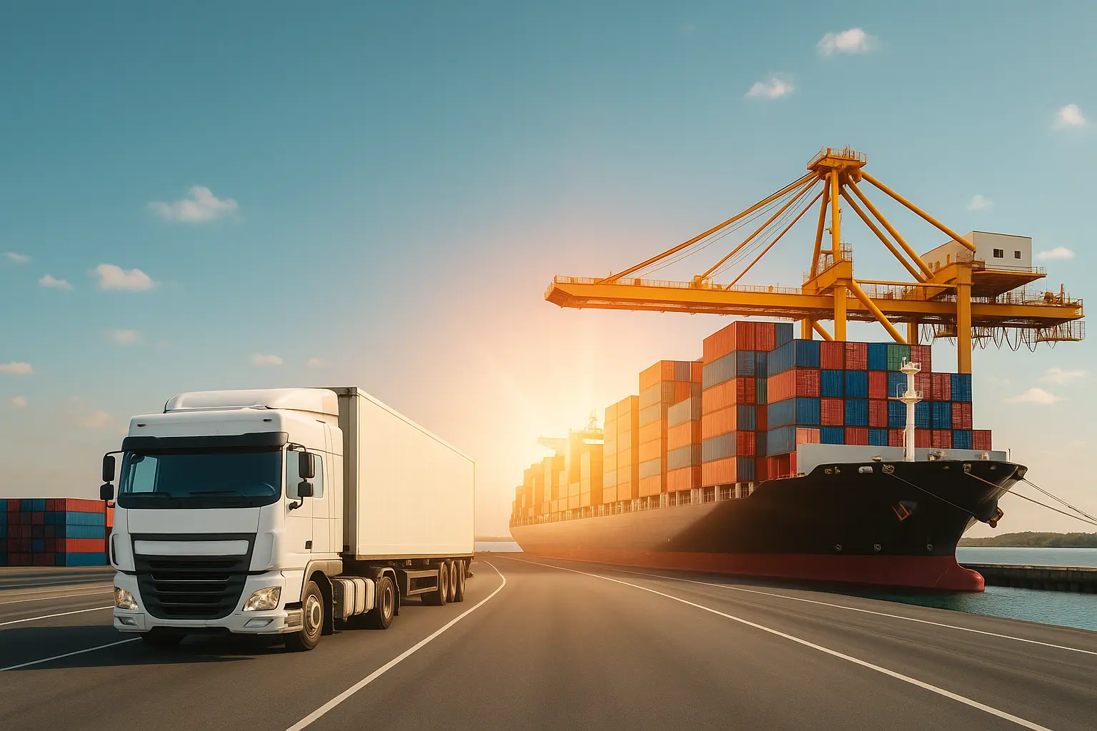 Truck transporting containers, symbolizing the logistics and transportation sector in ERP solutions