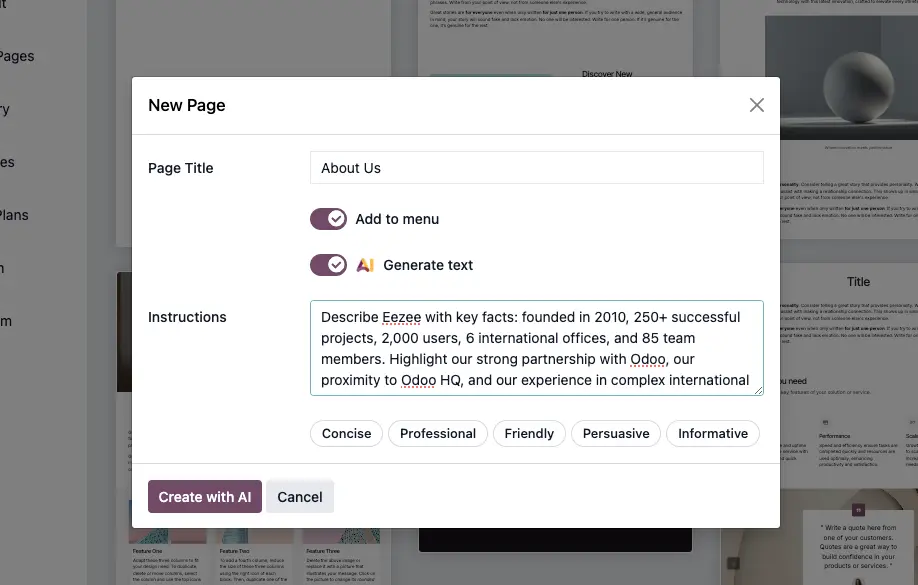User interface of Odoo with AI-based predictions and recommendations